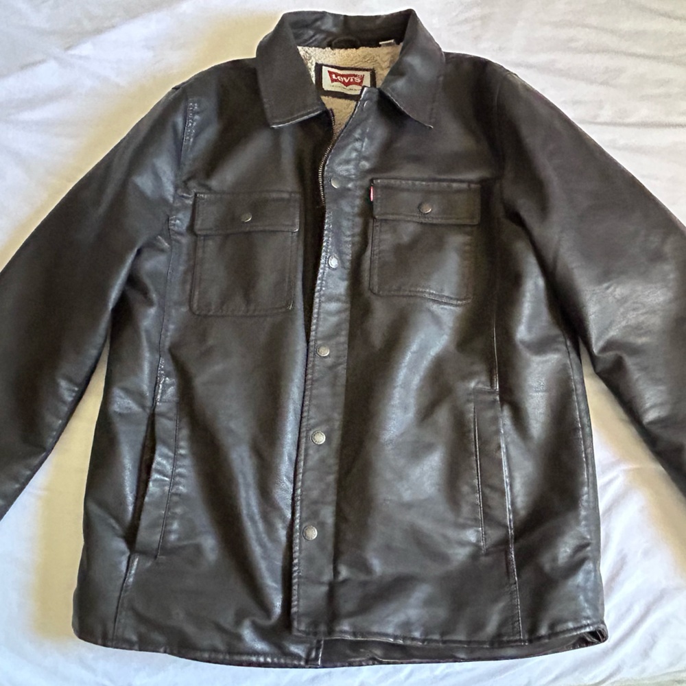 Levi's Women's Faux Leather Sherpa Trim Trucker Jacket